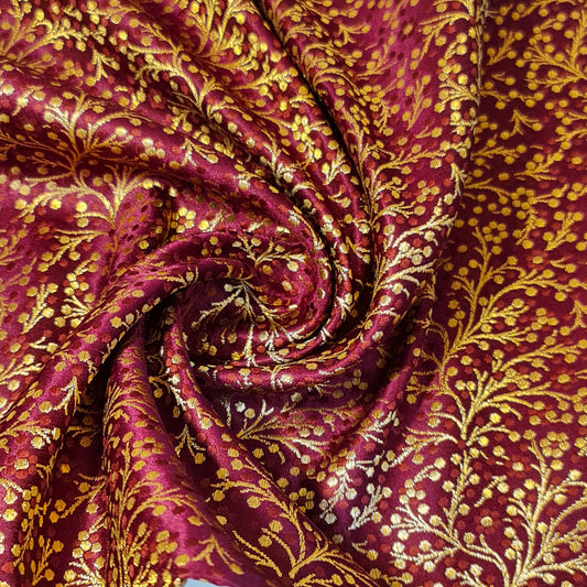 Burgandy Ditsy Floral Brocade Material Jacquard Indian Banarasi Dress Craft Costume Curtain Fabric 44" By The Meter