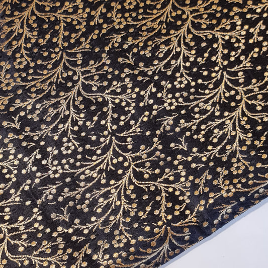 Black Ditsy Floral Brocade Jacquard Banarasi Fabric – 44” Wide – Indian Dress, Craft, Costume & Curtain Material (By the Meter)