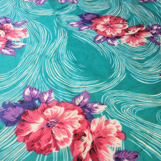 Turquoise Floral 100% Cotton Lawn Fabric Craft Quilting Patchwork Material Meter 44"