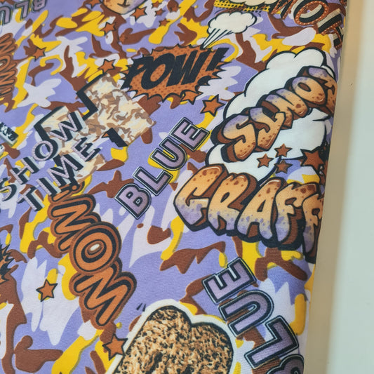 Comic Graffiti Print Bonded Scuba Fabric – Stretch Material (58” Wide) By The Meter | Urban Style for Clothing & Crafts