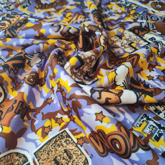 Comic Graffiti Print Bonded Scuba Fabric – Stretch Material (58” Wide) By The Meter | Urban Style for Clothing & Crafts