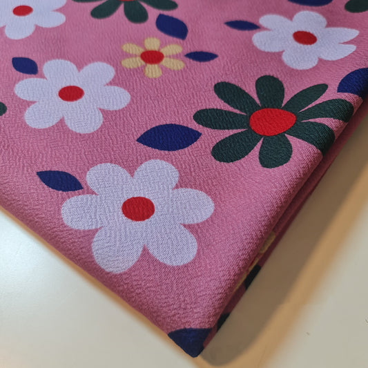 Pink Floral Scuba Crepe Fabric – Stretch Dressmaking Material by the Meter (58” Wide)
