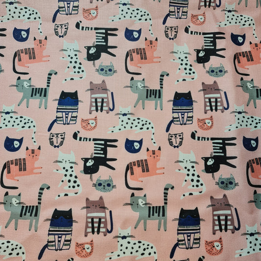 Cat Pattern Kitty Party Print Polycotton Fabric 58" Dress Craft Quilting Costume Material By The Meter