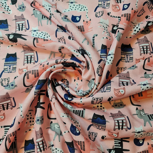 Cat Pattern Kitty Party Print Polycotton Fabric 58" Dress Craft Quilting Costume Material By The Meter