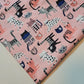 Cat Pattern Kitty Party Print Polycotton Fabric 58" Dress Craft Quilting Costume Material By The Meter