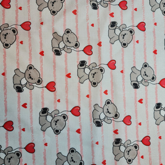 Valentine Floating Teddy Bear  Print Polycotton Fabric 58" Dress Craft Quilting Costume Material By The Meter