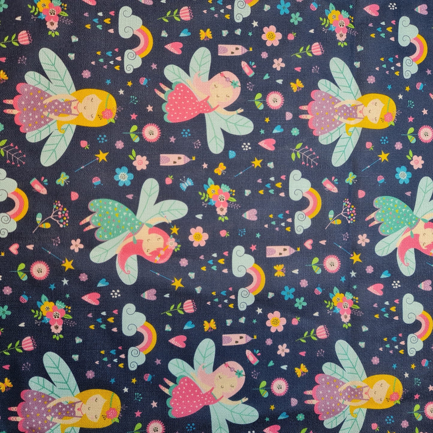 Navy Fairy Print Polycotton Fabric 58" Dress Craft Quilting Costume Material By The Meter