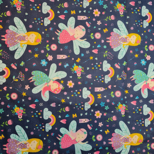 Navy Fairy Print Polycotton Fabric 58" Dress Craft Quilting Costume Material By The Meter