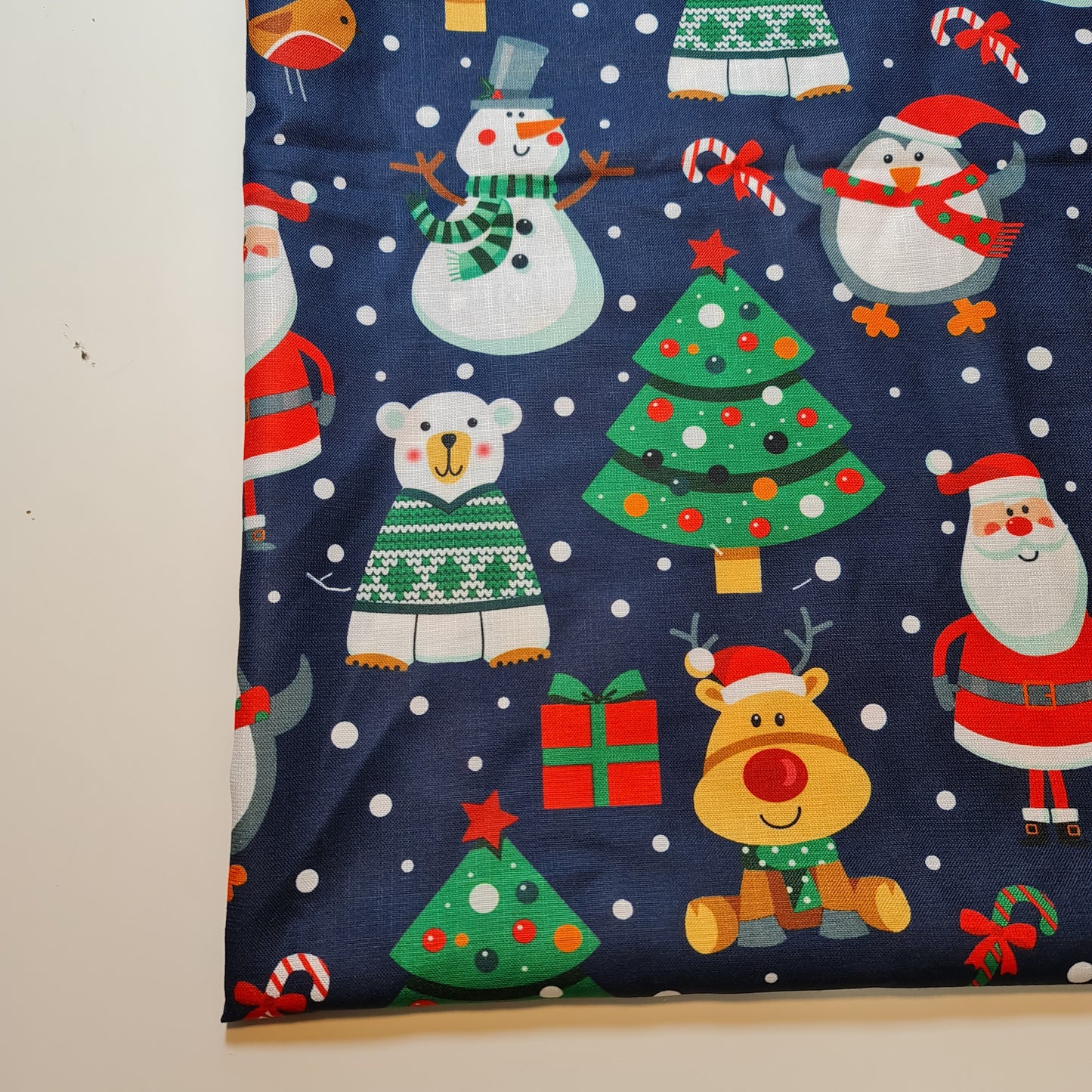 Navy Snowman Christmas Print Polycotton Fabric 58" Dress Craft Quilting Costume Material By The Meter
