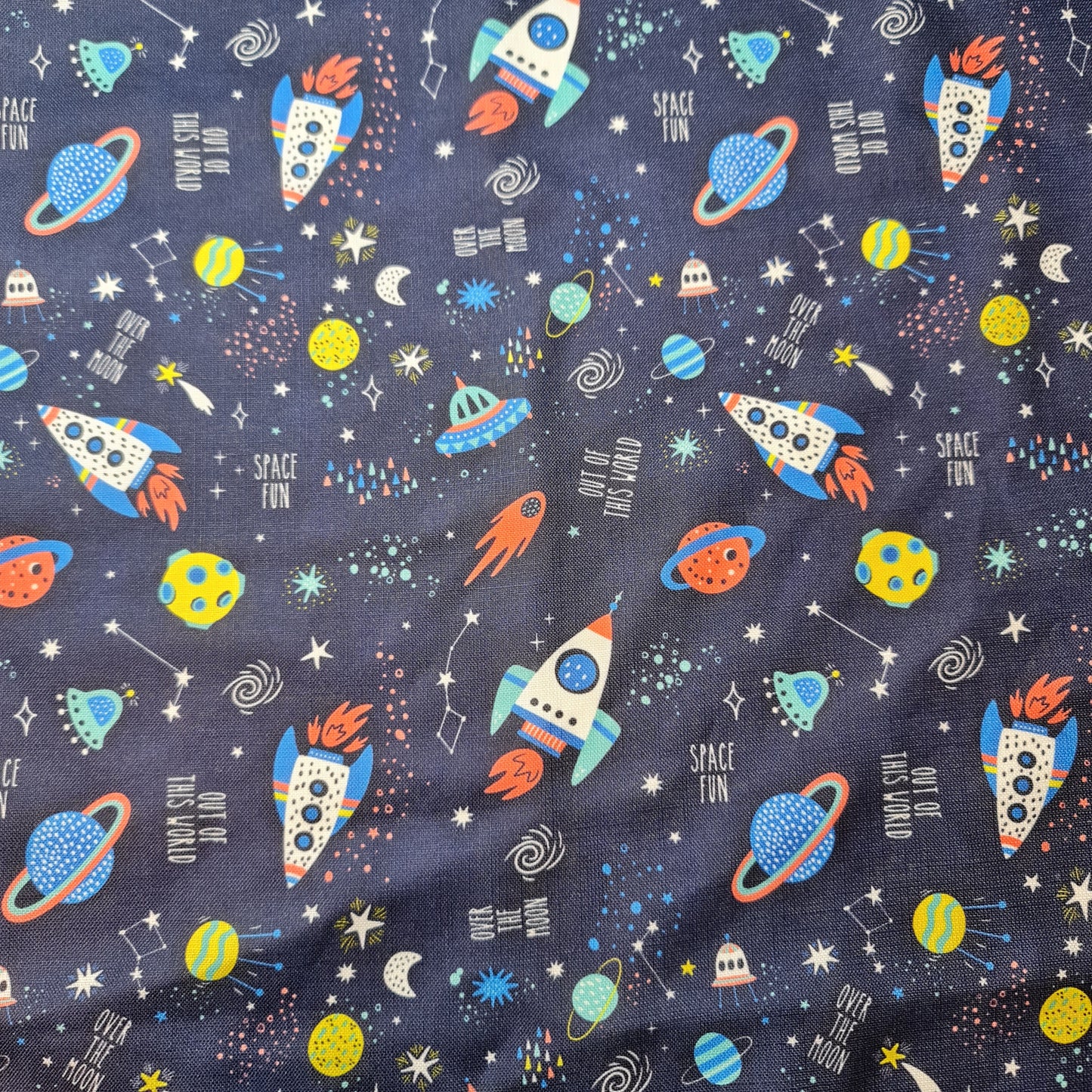 Navy Galaxy & Solar System Print Polycotton Fabric 58" Dress Craft Quilting Costume Material By The Meter