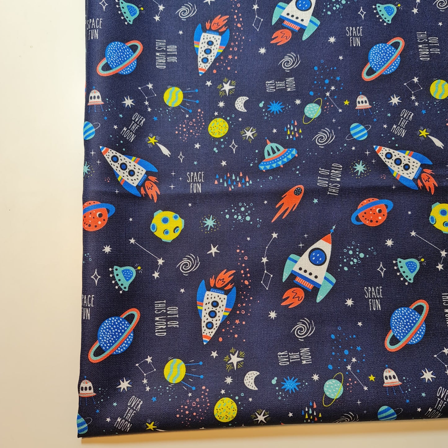 Navy Galaxy & Solar System Print Polycotton Fabric 58" Dress Craft Quilting Costume Material By The Meter