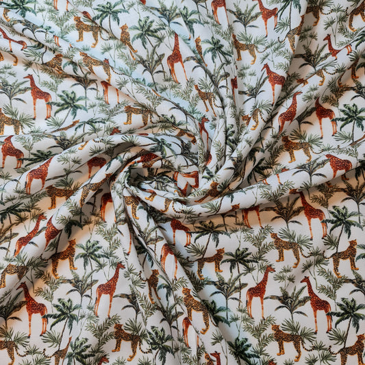 White Giraffe Print Polycotton Fabric 58" Dress Craft Quilting Costume Material By The Meter