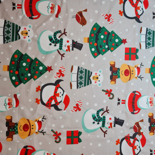 Silver Snowman Christmas Print Polycotton Fabric 58" Dress Craft Quilting Costume Material By The Meter