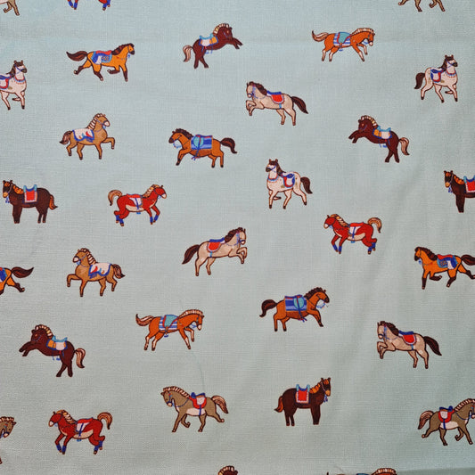 Mint Galloping Horses Print Polycotton Fabric 58" Dress Craft Quilting Costume Material By The Meter