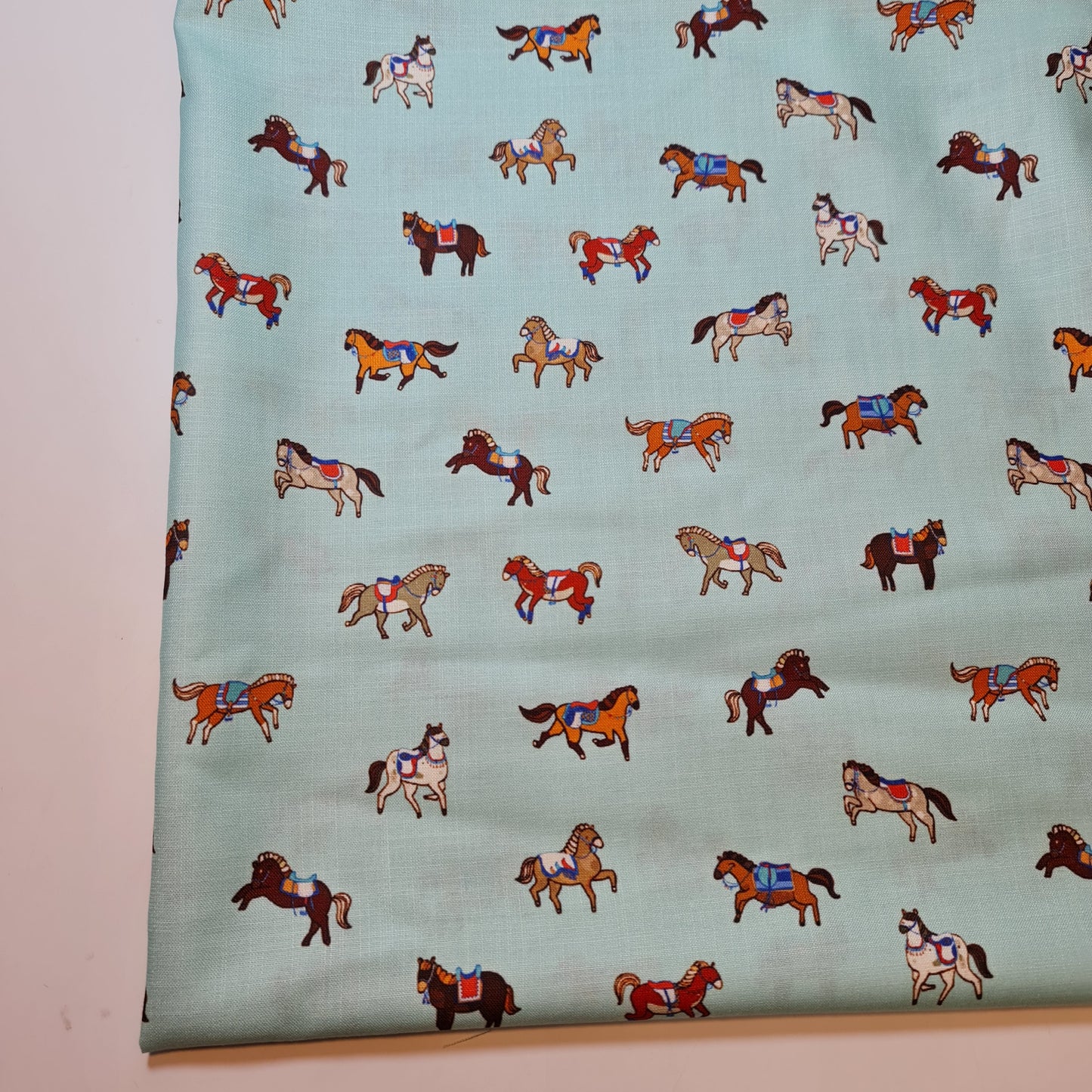 Mint Galloping Horses Print Polycotton Fabric 58" Dress Craft Quilting Costume Material By The Meter