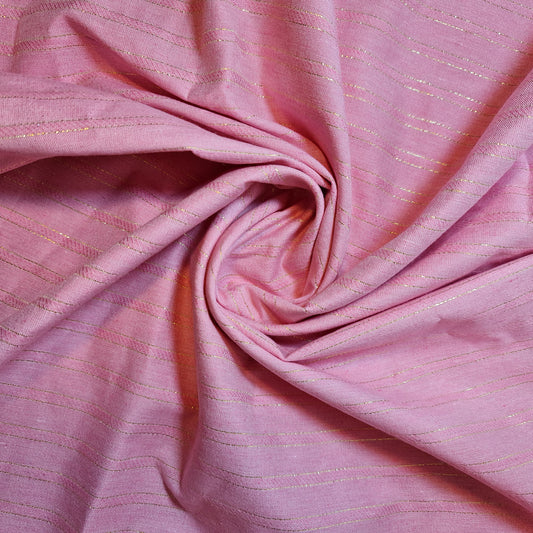 Pink 100% Cotton Linen Fabric Lurex Stripe Dress Craft Quilting Material 44" Wide By The Meter