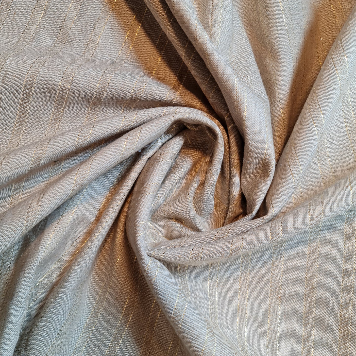 Beige 100% Cotton Linen Fabric Lurex Stripe Dress Craft Quilting Material 44" Wide By The  Meter
