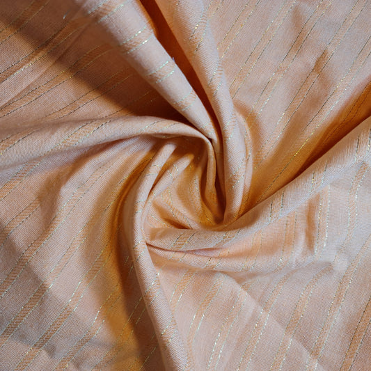 Peach 100% Cotton Linen Fabric Lurex Stripe Dress Craft Quilting Material 44" Wide By The  Meter