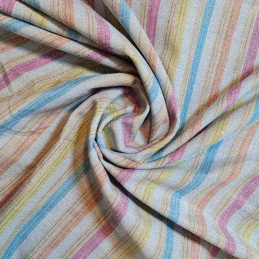 Blue 100% Cotton Linen Fabric Lurex Stripe Dress Craft Quilting Material 44" Wide By The Meter