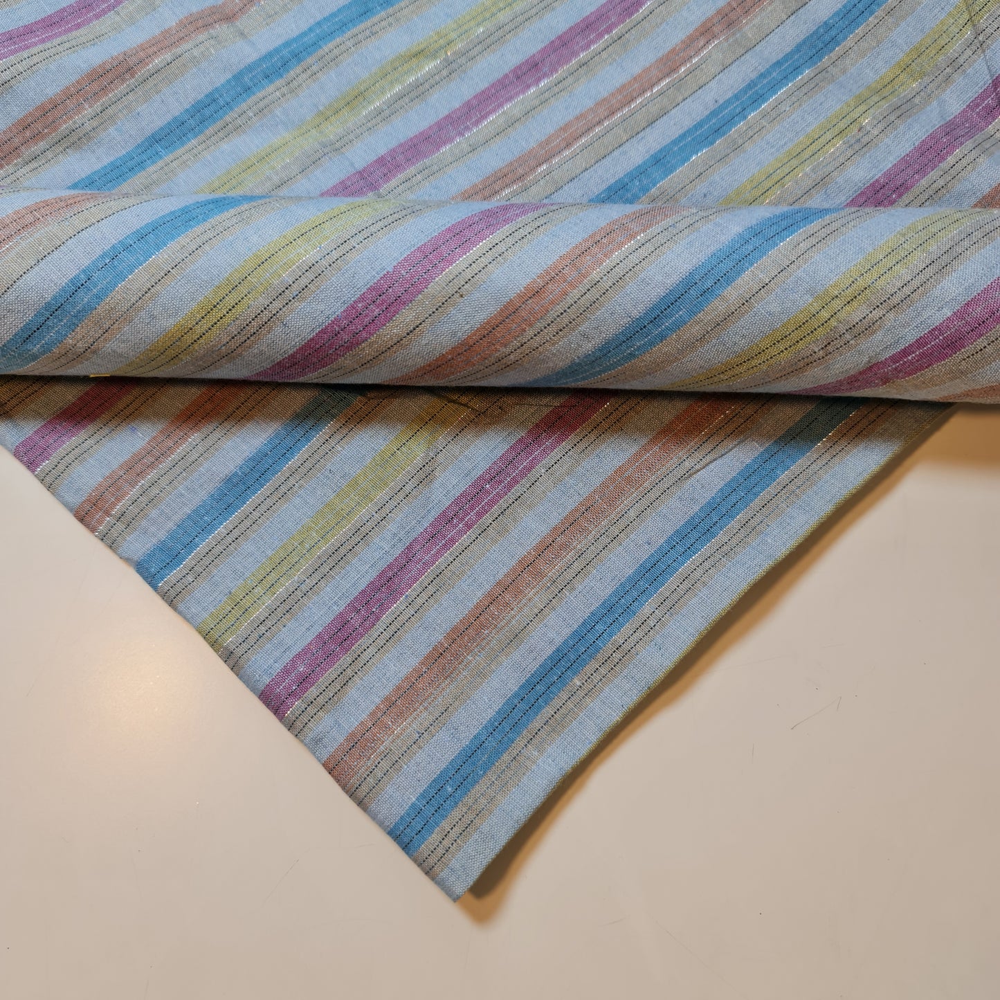 Blue 100% Cotton Linen Fabric Lurex Stripe Dress Craft Quilting Material 44" Wide By The  Meter