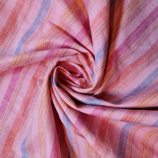 Pink 100% Cotton Linen Fabric Lurex Stripe Dress Craft Quilting Material 44" Wide By The Meter