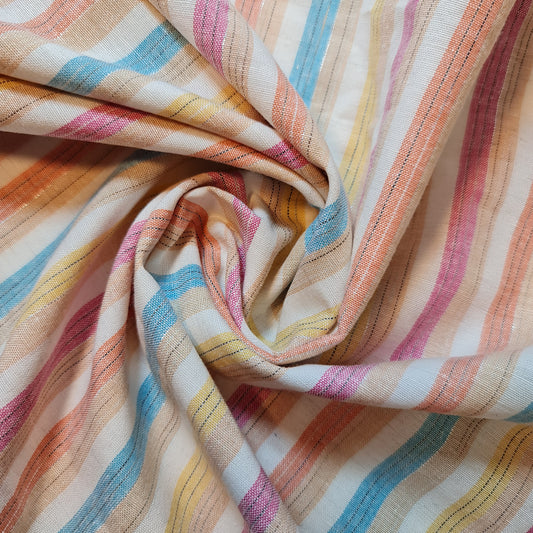 White 100% Cotton Linen Fabric Lurex Stripe Dress Craft Quilting Material 44" Wide By The  Meter