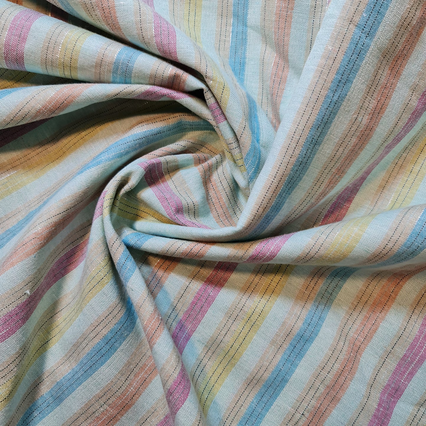 Turquoise 100% Cotton Linen Fabric Lurex Stripe Dress Craft Quilting Material 44" Wide By The  Meter