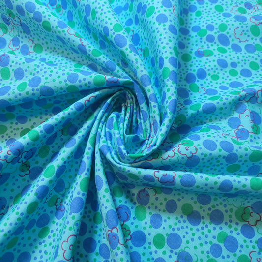 Blue Floral 100% Cotton Vintage Material Novelty Floral Dress Craft Quilting Fabric 44" By The Meter