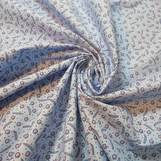 Blue Floral 100% Cotton Vintage Material Novelty Floral Dress Craft Quilting Fabric 44" By The Meter