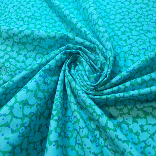 Turquoise Floral 100% Cotton Vintage Material Novelty Floral Dress Craft Quilting Fabric 44" By The Meter