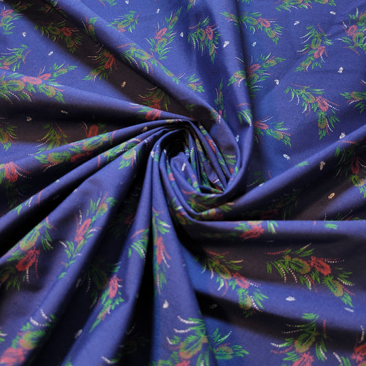 Blue Floral 100% Cotton Vintage Material Novelty Floral Dress Craft Quilting Fabric 44" By The Meter