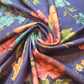 Bold Floral Polyester Fabric – Blue Background with Multicolor Blooms | Lightweight Woven Fabric by the Meter (58” Wide)