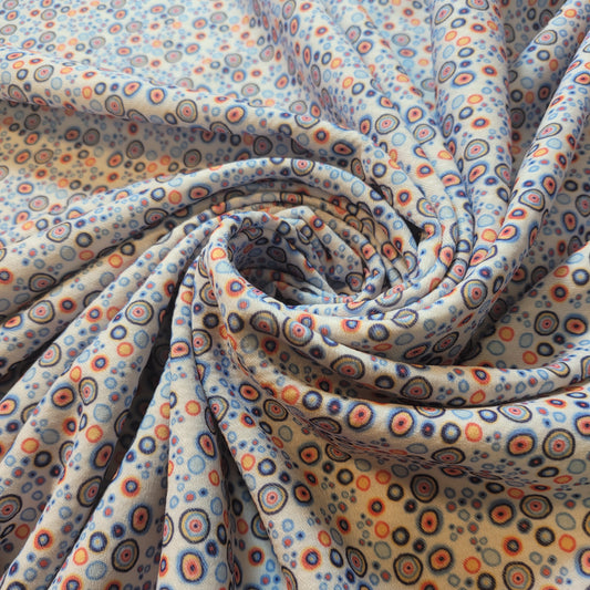 Scuba Crepe Fabric – Multi-Colored Small Circles Pattern | Stretch Fabric by the Meter (58” Wide)