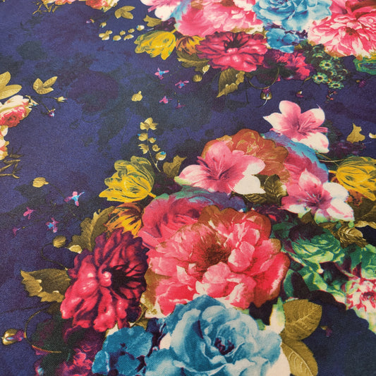 Vibrant Floral Scuba Crepe Fabric, Soft Stretchy Durable Fabric for Dresses and Home Decor