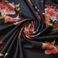 Elegant Coral & Yellow Floral Scuba Crepe Fabric – Dark Background, Stretchy & Soft by the Meter