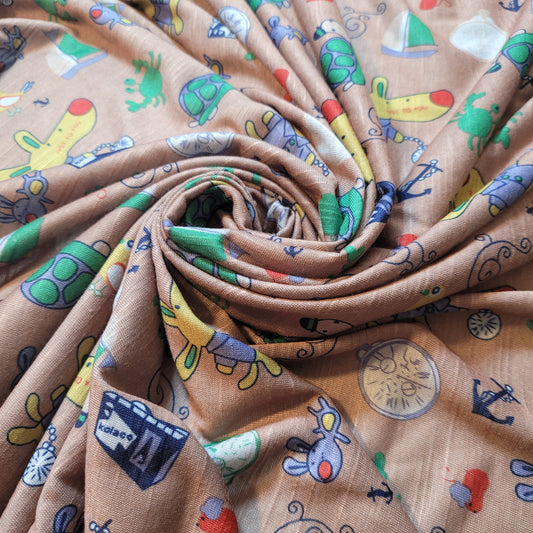 Cartoon Animal & Nautical Cotton Baby Fabric – 58" Wide (Sold by the Meter)