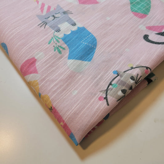 Christmas Cats in Stockings Cotton Jersey Fabric – 58" Wide (Sold by the Meter)