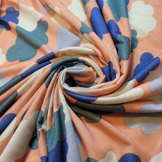 Cotton Jersey Cloud Print Fabric – Peach Background, 58" Wide (Sold by the Meter)