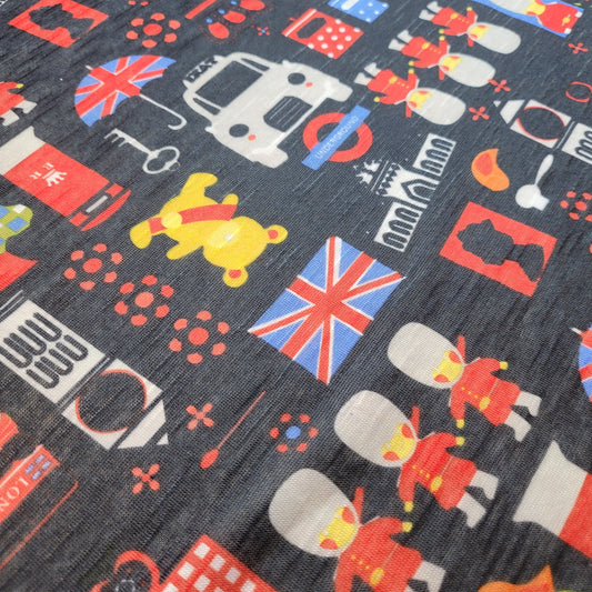 London Icons Cotton Jersey Fabric – British Theme, 58" Wide (Sold by the Meter)