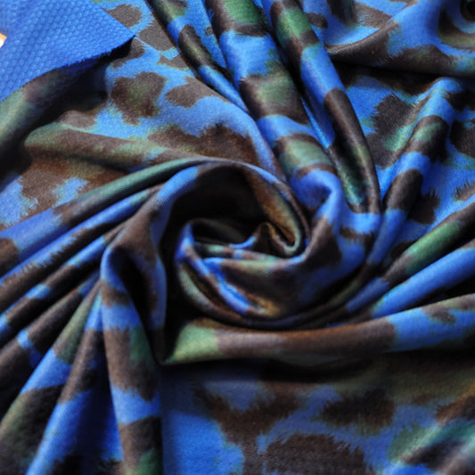 Blue & Green Leopard Print Polyester Jersey Fabric – 58" Wide (Sold by the Meter)