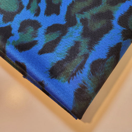 Blue & Green Leopard Print Polyester Jersey Fabric – 58" Wide (Sold by the Meter)