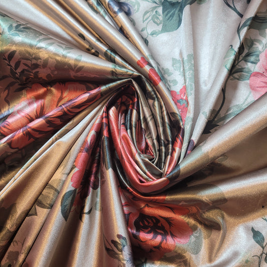Floral Print Stretch Jersey Fabric – Vintage Rose Pattern – Soft Knit – 60" Wide (Sold by the Meter)