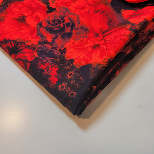 Pink & Red Floral on Navy Jersey Fabric – Stretch Knit – 60" Wide (Sold by the Meter)