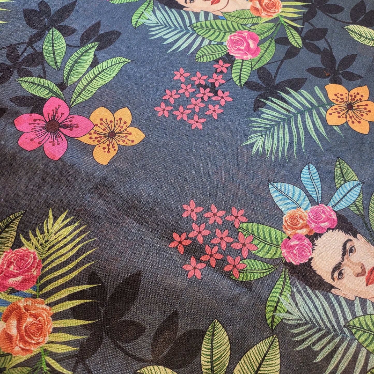 Floral Frida Digital Print Faux Raw Silk Fabric Dress Craft Quilting Material 44" By Meter