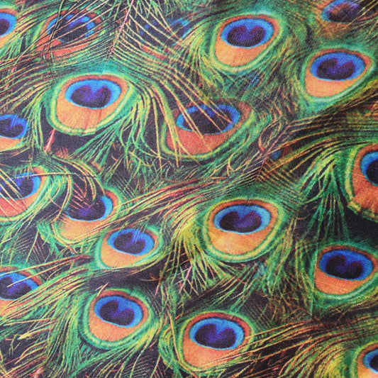 Peacock Feathers Digital Print Faux Raw Silk Fabric Dress Craft Quilting Material 44" By Meter