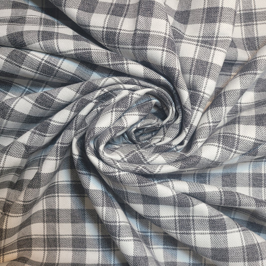 Grey White Tartan Check Plaid Viscose Fabric 58" Wide – By the Meter, Dress, Craft & Costume Material