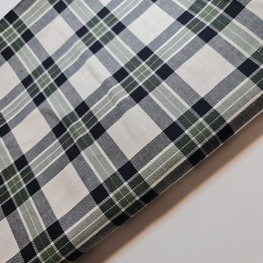 Grey Green Ivory Tartan Check Plaid Viscose Fabric 58" Wide – By the Meter, Dress, Craft & Costume Material
