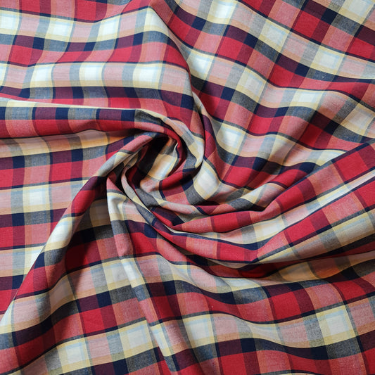 Red Navy Tartan Check Plaid Viscose Fabric 58" Wide – By the Meter, Dress, Craft & Costume Material