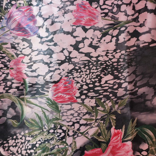 Blumenmuster, bedruckter Seidensatin, Kleiderstoff, 147,3 cm, Meterware (Farbe 3)