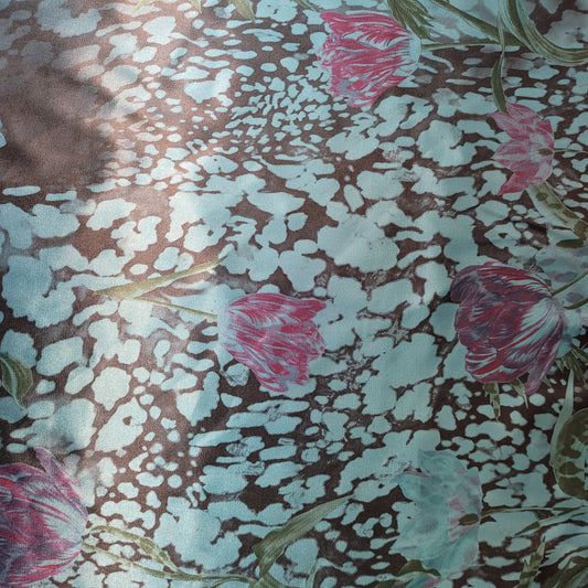 Floral Leopard Turquoise Printed Satin Fabric 58" Wide – By the Meter, Dress & Draping Material